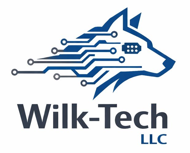 Wilk-tech LLC logo showing a stylized car with a wifi signal and computer monitor to represent mobile diagnostics and networking with text Wilk-tech LLC Mobile Diagnostics and Repairs